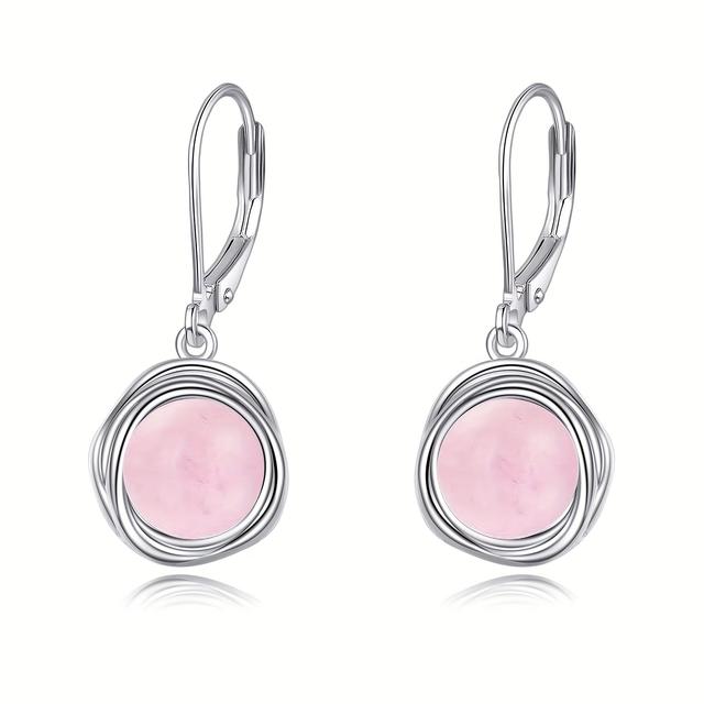 TEMU 925 Sterlingsilberne Rosenquarz Hängeohrringe für Damen – Leverback Ohrringe als Schmuckgeschenk für Sie