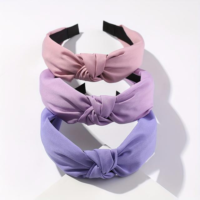 TEMU 3pcs Elegant Wide Brimmed Head Bands Trendy Non Slip Knotted Hair Hoops For Women And Daily Use Wear