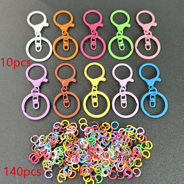 TEMU 150pcs Mixed Color Iron Keychain Accessories, Including 10 Keyrings And 140 Keychain Rings, Colorful Enamel Lobster Shaped, With Diy Decoration, For Keychain, Bag Accessories