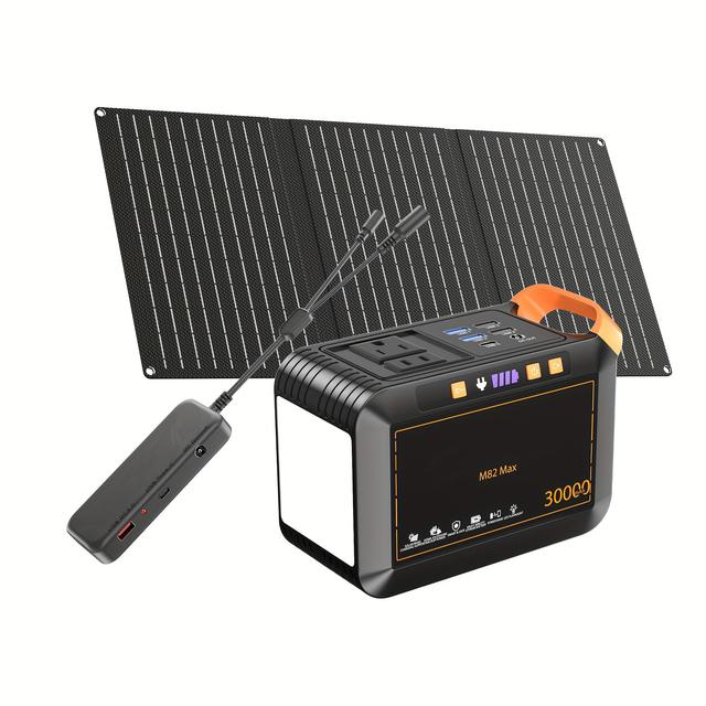 TEMU 111/172wh Solar Power Bank With Solar Panel Included Portable Power Station 120w/300w With Foldable Solar Panel 21w/30w Set For Camping Outdoor Hiking Fishing Emergency