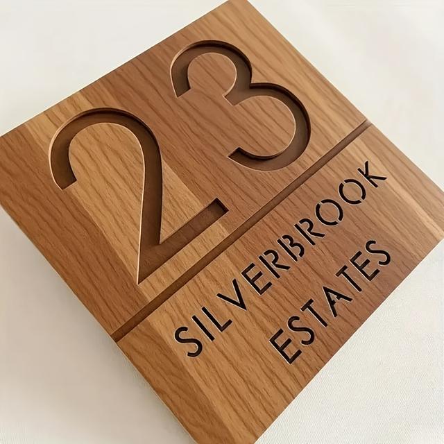 TEMU Custom Wooden House Number Plaque, Personalized Laser Engraved Square Address Sign For Home Wall Decor, Durable Indoor/outdoor Hanging Entrance Mark