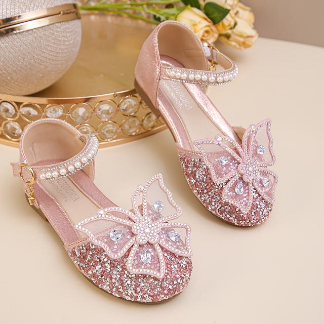 TEMU Zapatos de para Niñas con Mariposas Brillantes - Mágicos con TPR, Punta Redonda para Baile (Cierre) - Calzado Especial para Ocasiones de Pequeñas Niñas