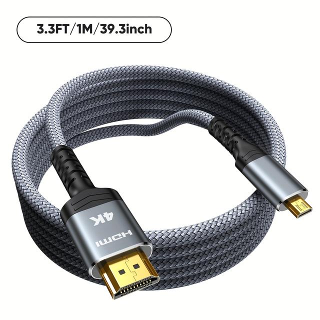 TEMU 4K Micro HDTV-Kabel 10ft, 4K@60Hz, HDR-kompatibel für DSLR-Kamera, , Hero zu TV, Laptop, Computer, Monitor, Video, Audio, Bild und Streaming