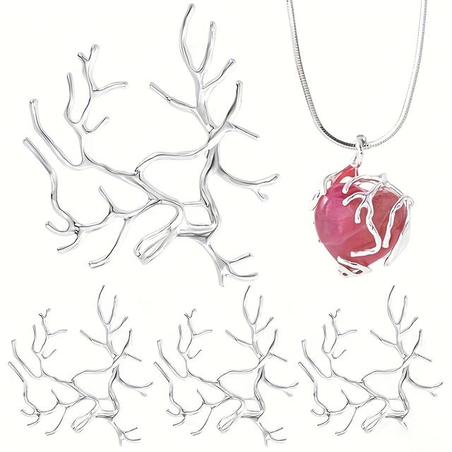 TEMU 4pcs Jewelry Making Branch-shaped Blanks With Adjustable Claw Clasps, Copper Pendant Findings For Bracelets, Earrings, Necklaces, And Diy Crafts In Silvery Tone