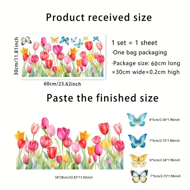 TEMU Tulip & Window Clings - 12"x24" Reusable Electrostatic Decals For Bedroom, Living Room, And Balcony Decor