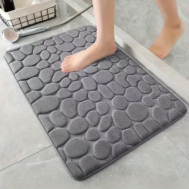 TEMU 1pc Plush Memory Foam Bath Rug With Cobblestone Embossment - Quick-dry, Non-slip, Machine Washable - Soft & Comfortable For Shower And Bathroom, Ideal Fall Decor Accessory, Bathroom Rug