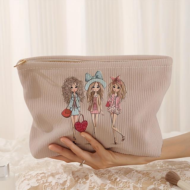 TEMU 1 Pc Fashion Girl Corduroy Makeup Bag – Lightweight, Versatile Toiletry Organizer With Lining, Pastel , Travel Or Daily Use, Toiletry Travel Bag
