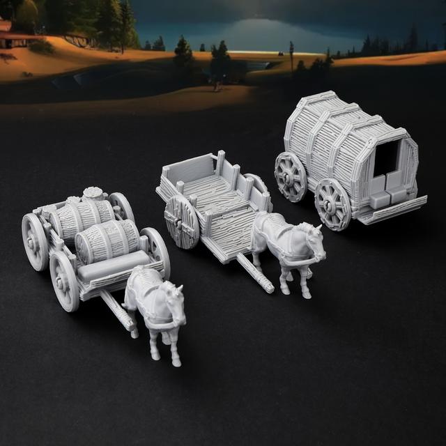 TEMU Ensemble de miniatures de chariot - Miniatures de chariot tiré par des chevaux pour DND RPG, jeux de table et | Accessoire de jeu de rôle et cadeau de compatible avec