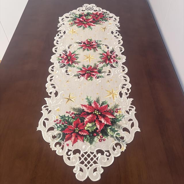 TEMU Vánoční dekorace na stůl – prázdná výšivka s vánočním květinovým potiskem, podzimní a sváteční výzdoba pro rodinné restaurace a kuchyni, sezónní oslava sklizně, 35x113 cm