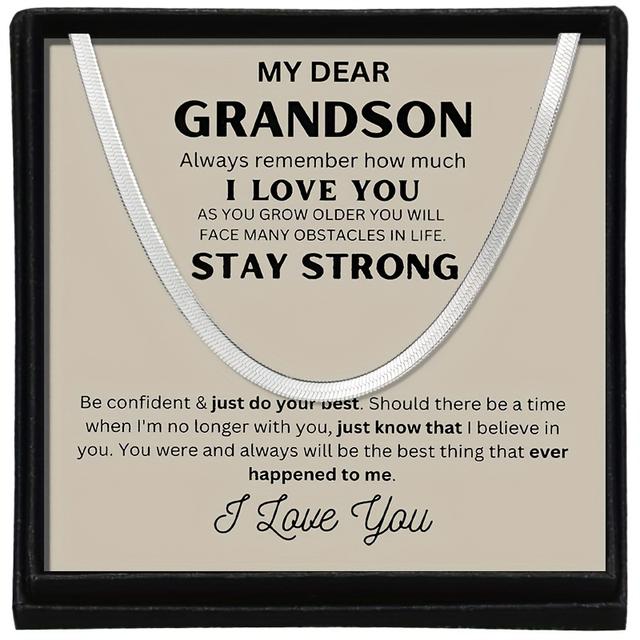 TEMU Stylish Hip Hop Chain Necklace - Durable Stainless Steel With Inspirational Card & Gift Box For Grandson, "i Love You" Message, Or Special Occasion Gift