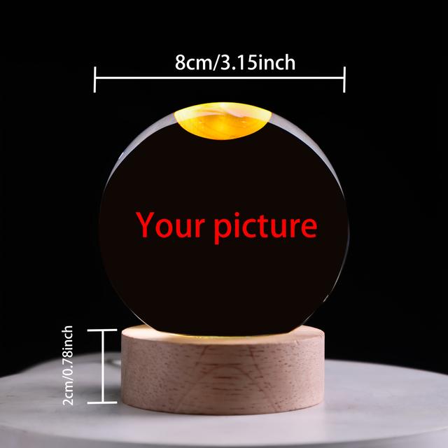 TEMU Personalized Photo Crystal Ball, Custom Engraved Image, Contemporary Glass Sphere, Usb Powered, Ideal For Christmas, Valentine's, Father's, Day, Graduation Gifts