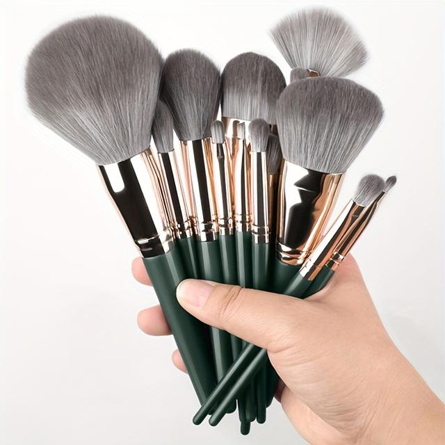 TEMU 14pcs Hypoallergenic Makeup Brush Set With Nylon Bristles For Types, Abs Handle - Includes Foundation, Powder, Blush, Eye Shadow, Contour, Concealer Brushes & Palm Brush