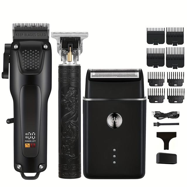TEMU USB 충전 케이블 포함 3in 1 남성 그루밍 세트, 전문가용 전기 미용기구 세트, 8가지 제한 빗 및 수염 트리머와 엣저, 이발사 및 스타일리스트를 위한 이상적인 선물