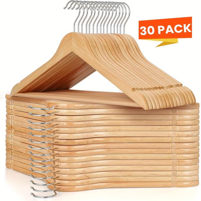 TEMU 30/20/10パッククラスコアマッハンガー、パンツロッド付き滑り止め木製ハンガー、360°回転フックとノッチ、コートハンガー、シャツ、スーツ、ジャケット、ドレス、カミソール、天然木色、丈夫で耐久性があります