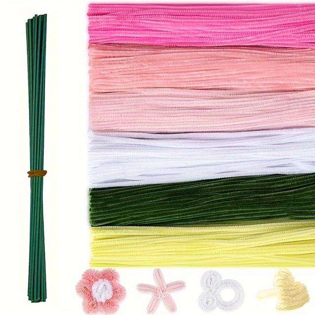 TEMU 630-teiliges -Pfeifenreiniger-Bastelset - 600 Chenilledrähte mit 30 flexiblen Blumenstielen, Mehrfarbige Sortiment für Bastelarbeiten, Partydekoration, Geschenke und Kunstprojekte