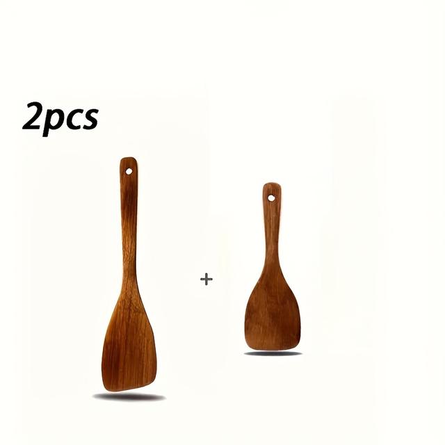 TEMU Juego de espátula y cuchara - Utensilios de cocina de madera seguros para ollas y resistentes al