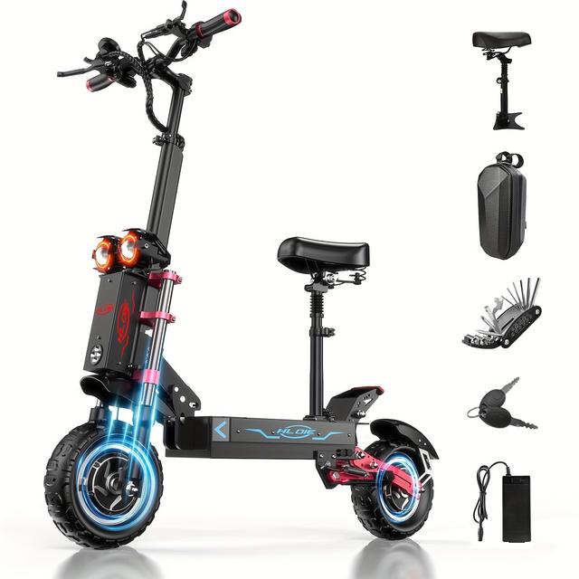 TEMU Electric Scooter For Adult Dual Brushless Motor, 48v20ah Battery Range To 45miles 11" Off Road Tires 800lbs Folding Scooter For Teens With Detachable Seat
