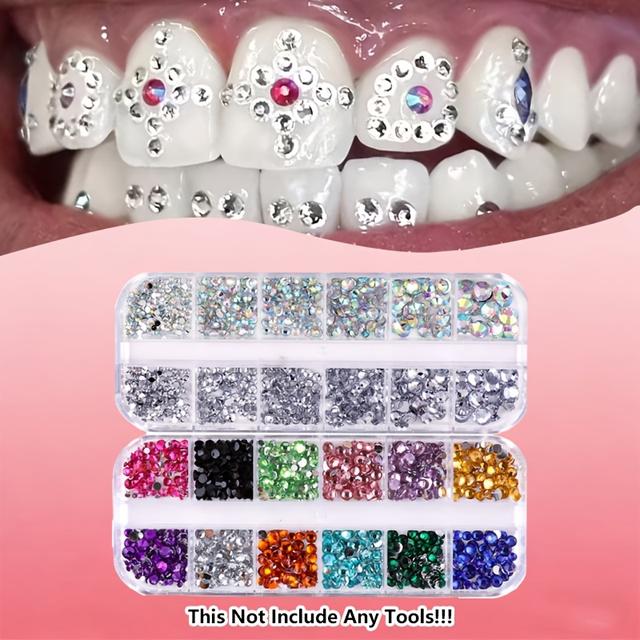 TEMU 2600-teiliges Zahn-Dekorations-Set aus Kunstharz, Zahn-Schmuck-Starter-Set, bringe einige Stifte, Reinigungsstäbe und Zahnkleber mit, Zahn-Schmuck-Set, Festival-Additionen (kein Licht)