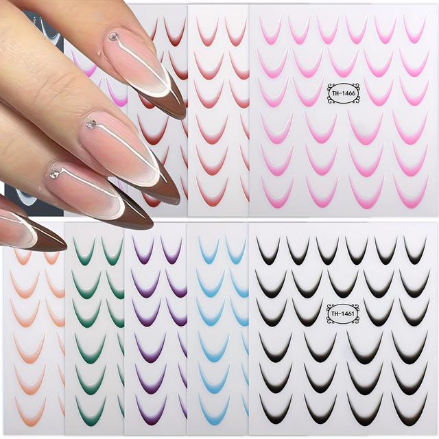 TEMU 10 Sheets Gradient Nail Stickers - Self-adhesive Stickers With Colorful Stripes, Nail Art Accessories, , Nail Art Supplies For Women's Diy Use At Home