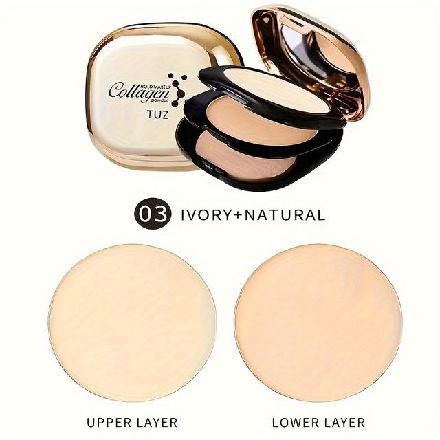 TEMU Tuz Collagen Double-layer Pressed Powder Compact, , Delicate Silky Texture With Mirror And Powder Puff, With Plant Squalane