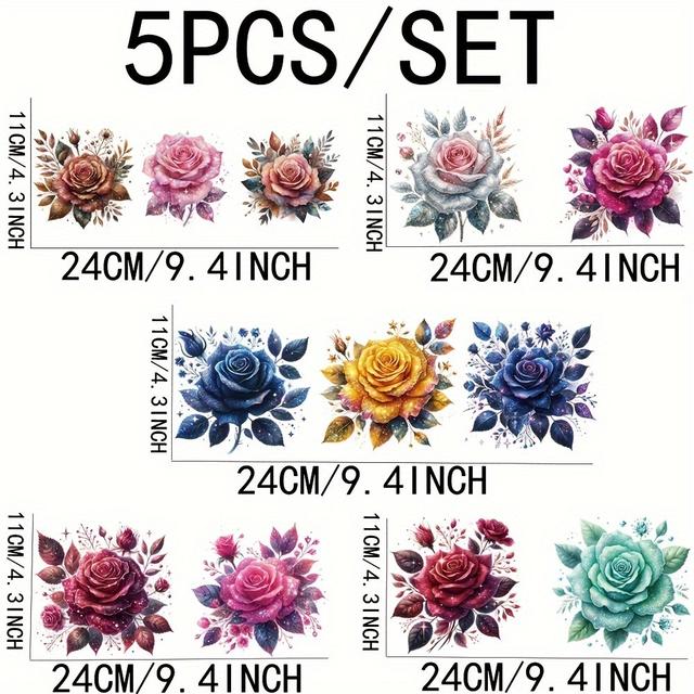 TEMU 5pcs/set Glitter Roses 16oz Glass Jars Wrap Plant Coffee Cup Uv Dtf High Self-adhensive Decor Wraps On Mugs