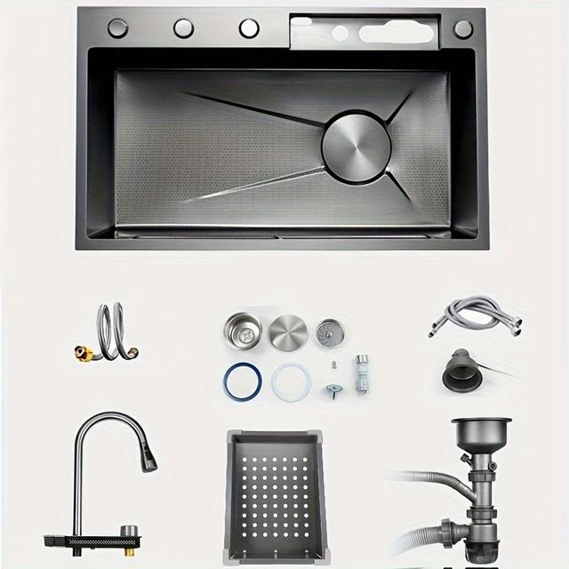 TEMU Zrookie Modern Large Single Kitchen Sink - 304 Stainless Steel, European Style, Under-mount With Faucet Included