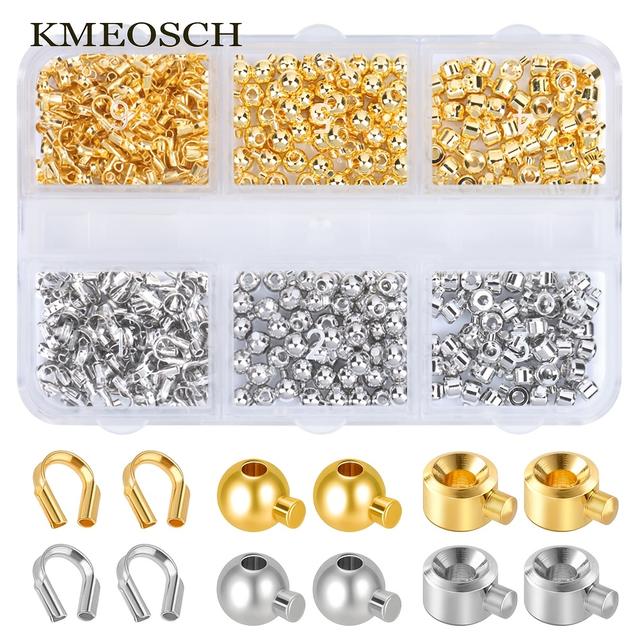 TEMU 120pcs Crimp Beads Kit For Jewelry Making | Wire Protectors, Metal Bead Stopper, Crimp Charms For Bracelet Necklace Ends Additions, 18k Gold Plated By Kmeosch