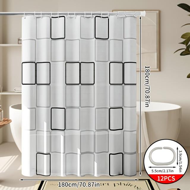 TEMU Premium Thick Shower Curtain For Spacious Bathrooms, Serving As A Partition Door, Featuring Geometric Prints