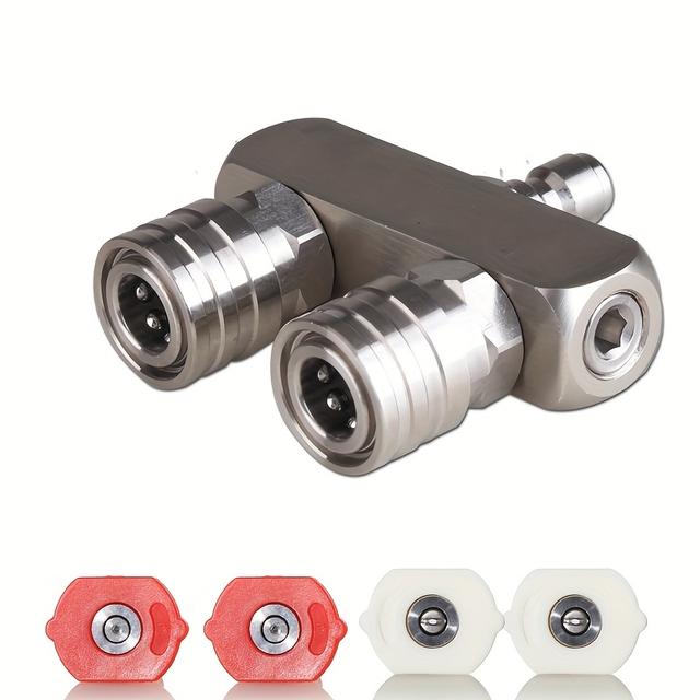 TEMU High Pressure Washer Double Nozzle Connector Set - Comes With 4 Nozzles (0° Red & 40° White), 1/4 Inch Quick Connect Rated For 5000psi, Suitable For Home And Commercial Cleaning