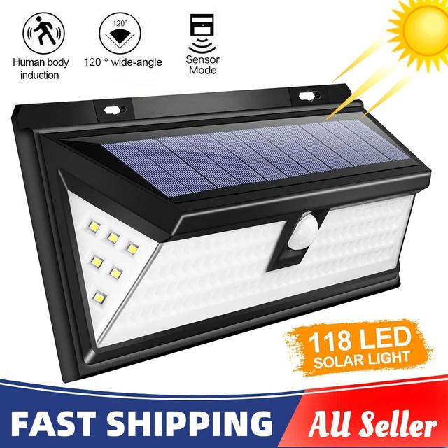 TEMU Solar Wall Light Outdoor, 118led Solar Security Lights, Motion Sensor Lights, Solar Powered Lights 3 Durable Solar Wall Lights For Patio, Fence, Yard, Garden, Garage,
