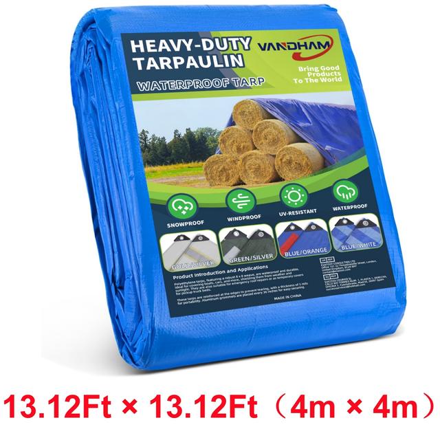 TEMU Plane, Vandham 14 Mil Plane Schwerlast wasserdicht mit Reiß- & Ausbleichfestigkeit, UV-beständig, Outdoor-Plane mit verstärkten Ösen für Dach, Camping, Terrasse, Pool, Boot (Blau&Orange)