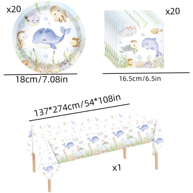 TEMU Pack de Festa com 41 peças com Decorações Subaquáticas, Incluindo Pratos de Aniversário com Tema , Guardanapos e Toalhas de Mesa, Juntamente com Louça e Decoração Inspiradas na
