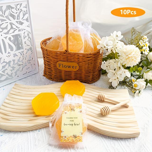TEMU 10pcs Vickyo Bee-themed Honeycomb Soap Bulk With Thank You Cards & Organza Gift Bags - Bee-shaped Wedding, Shower, Birthday Party Favors Suitable For Gender Reveal, Bridal Shower, Gifts