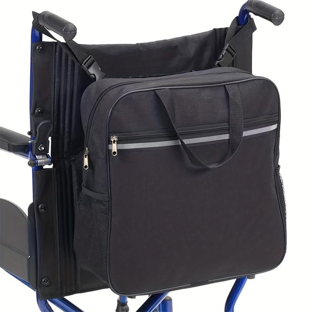 TEMU 1pc Portable Wheelchair Bag, Backpack-style Electric Scooter Bag, Rear Seat Hanging Pouch, Hanging Attaches To The Backrest, Equipped With Reflective Strips, Large Capacity Tote Bag