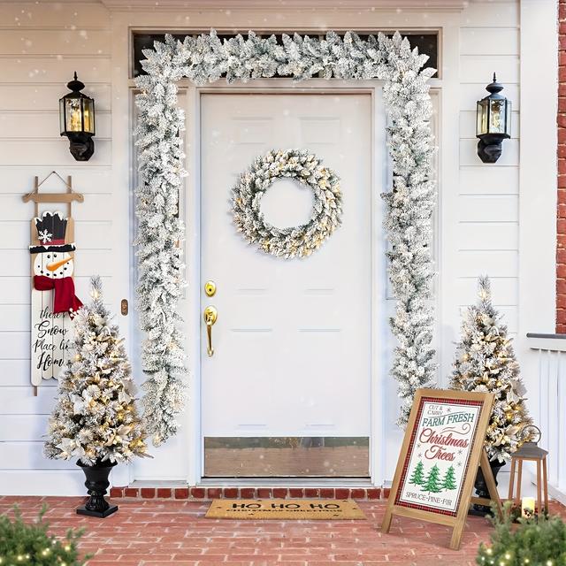 TEMU 9-foot Snow-covered Christmas Garland, Realistic Greenery For Winter Decoration In Your Home, Suitable For Fireplace, Walls, , Tables, Mantles, And Both Indoor And Use