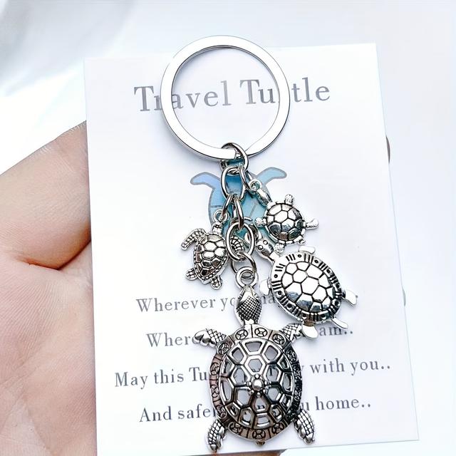 TEMU An Ocean Turtle Keychain With Card, Fashionable Creative Key Chain, Car Bag Pendant, Men's Accessories, Alloy Material, , White, Layer, Non-woven Material