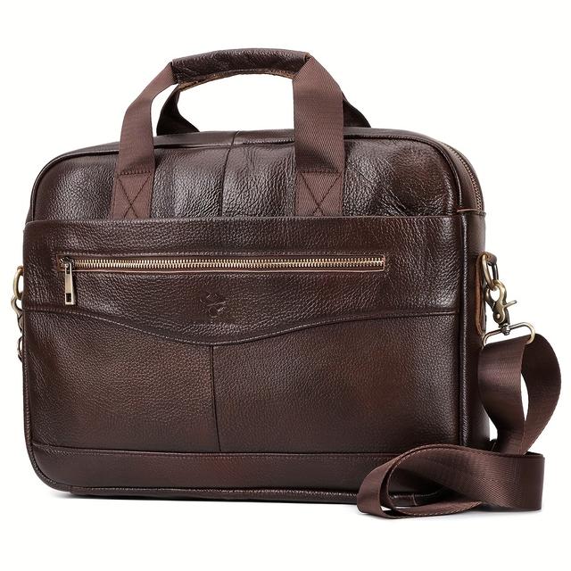 TEMU Humerpaul Genuine Leather Bag, Casual Large Capacity Men' Single-shoulder Crossbody Tote Bag, Commuter Crossbody Briefcase, Suitable For Travel And , Christmas Gift