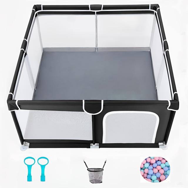 TEMU Children's Playpen, Durable And Safe Play Mat With Soft Breathable Mesh, Suitable For Indoor/outdoor Use, Portable Enclosure For Kids And Toddlers, Gift Idea, Black
