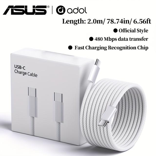 TEMU Asus Usb-c To Usb-c Charging Cable | Durable White, Woven Type-c For Iphone 17/16/15/pro/max, Ipad Pro/air/, Macbook, S24/s23/s22, Pixel 7/6, Supports 60w Pd Fast Charging