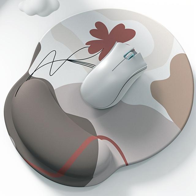 TEMU Ergonomic Gel Wrist Support Mouse Pad With Non-slip Pu Base - Abstract In White, Brown & Pink, Comfortable Desk Accessory For Office & Home Use, Elegant Mousepad Design