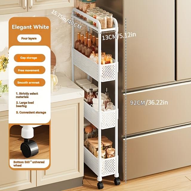 TEMU Un armario de almacenamiento ancho y de múltiples capas que , con un diseño y negro, es un organizador de plástico duradero de pie para la organización de particiones de baño y cocina, estantes