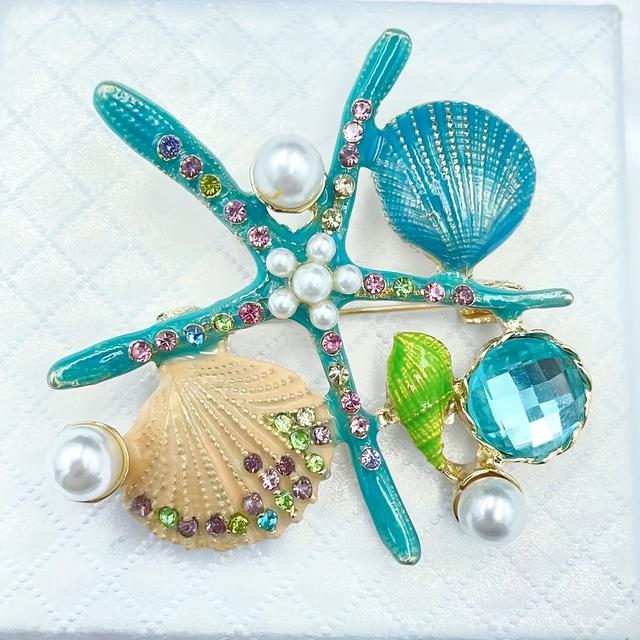 TEMU Bohemian Style Starfish Shell Artificial Vacation Fashion Brooch For Women