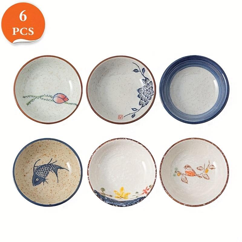 TEMU Juego de 6 platos japoneses retro de porcelana, tazones de cerámica para guarniciones, platos para salsa de soja