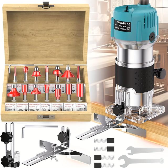 TEMU 800w Wood Router Machine Electric Trimmer Tool Kit 30000rpm Carpentry Power Tools Edging Grooving Milling Woodworking Tools And Accessories Drills