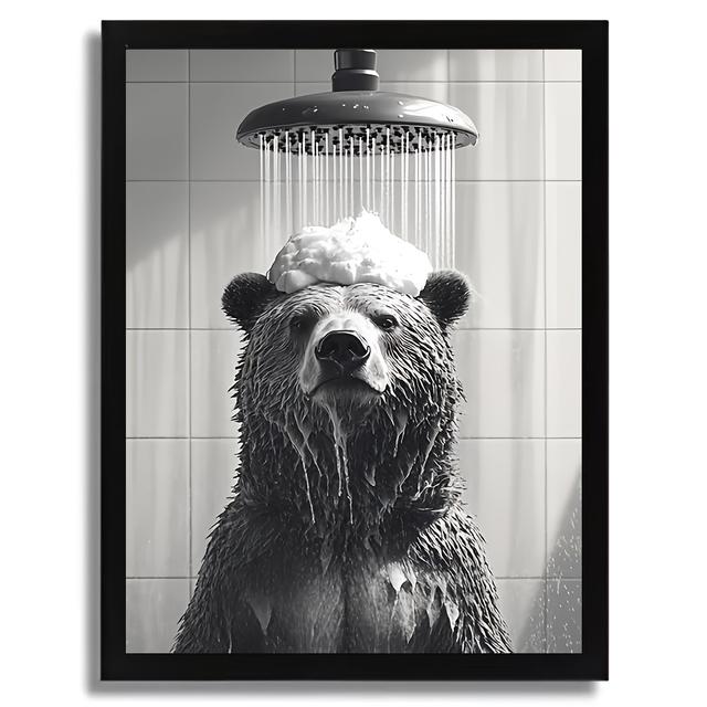 TEMU 2d Flat [funny|vintage] Funny Animal 1pc Humorous Bear Showering Canvas Poster | Vintage Home Decor, Other Material, 12x16 Inches | For Living Room, Bedroom, Restroom Decoration