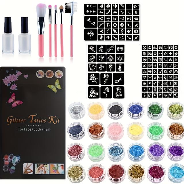 TEMU Sunshine Smile Glitter Tattoo Set, , Temporary Glitter Tattoo Kit, Glitter, Skin Glue Glitter Tattoos