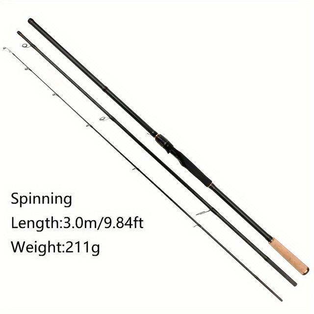 TEMU Fisngang 3-section Carbon Fiber Feeder Rod, - Versatile Spinning/casting Pole For Carp & Surf Fishing, Black, Fisngang