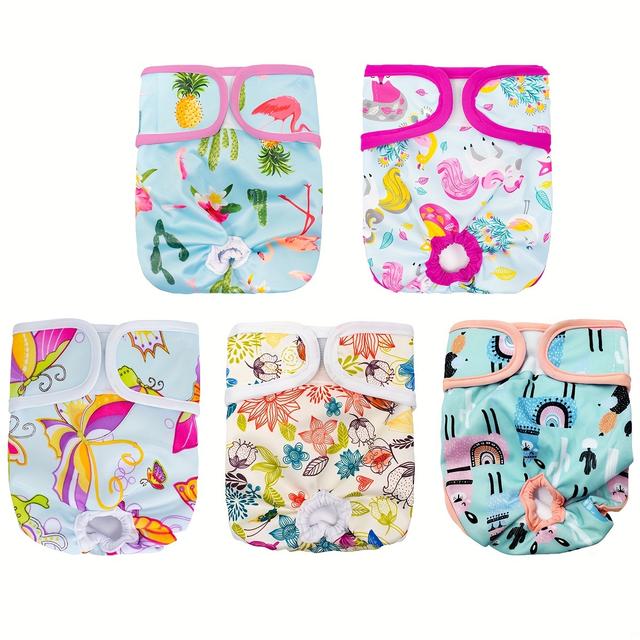 TEMU 5pcs Washable Female Diapers Female Dog Diapers, Small Middle Large Reusable Doggy Diapers For Girl Dog In Period Heat