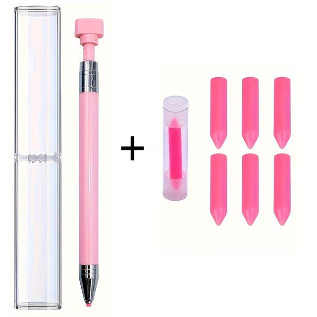 TEMU A Set Of 7 Diamond Painting Pens, Including A Replaceable Crayon With 6 Wax Pieces, A Rotating Glue Point Drill Pen, Suitable For Nail Art, And Tools, Designed For -up Of Gemstone Beads