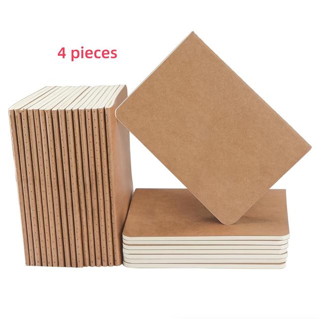 TEMU 4개입 A6 빈 메모 패드 (3.9"x5.5") - 60페이지/30장 소프트커버 크래프트 종이 노트북, 라인 없는 여행 저널 및 사무용 다이어리, 스케치, 일정 기록용 - 휴대 가능한 디자인, 여행 일기 | 컴팩트한 디자인 | 자연스러운 질감, 업무용 메모패드